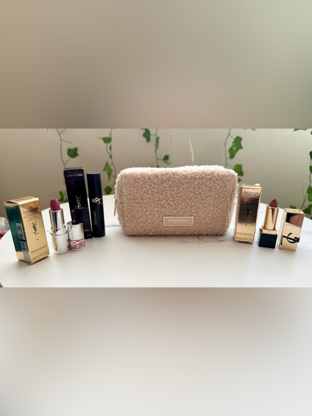 Yves Saint Laurent Beige Sherpa Cosmetic Pouch